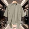 Men's Black Raglan Sleeve Crew Neck T-Shirt Casual Loose Fit Solid Color Short Sleeve Top