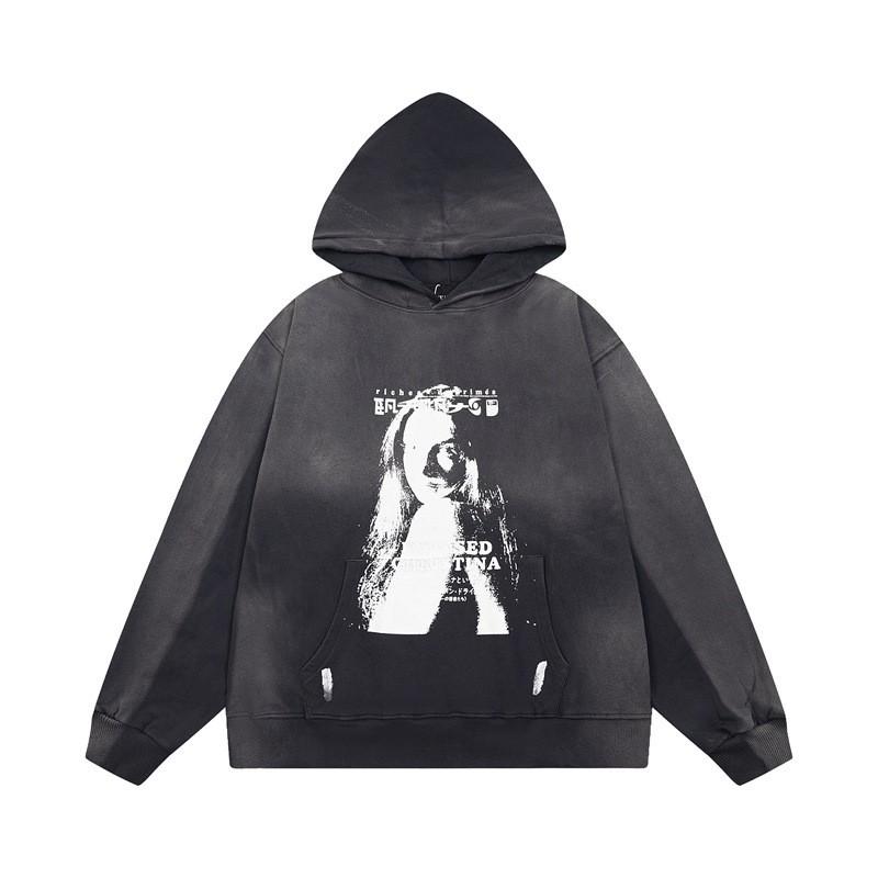 Unisex Oversized Hooded Sweatshirt With Washed Vintage Print Soft Cotton Blend Relaxed Fit Fall Casual Wear