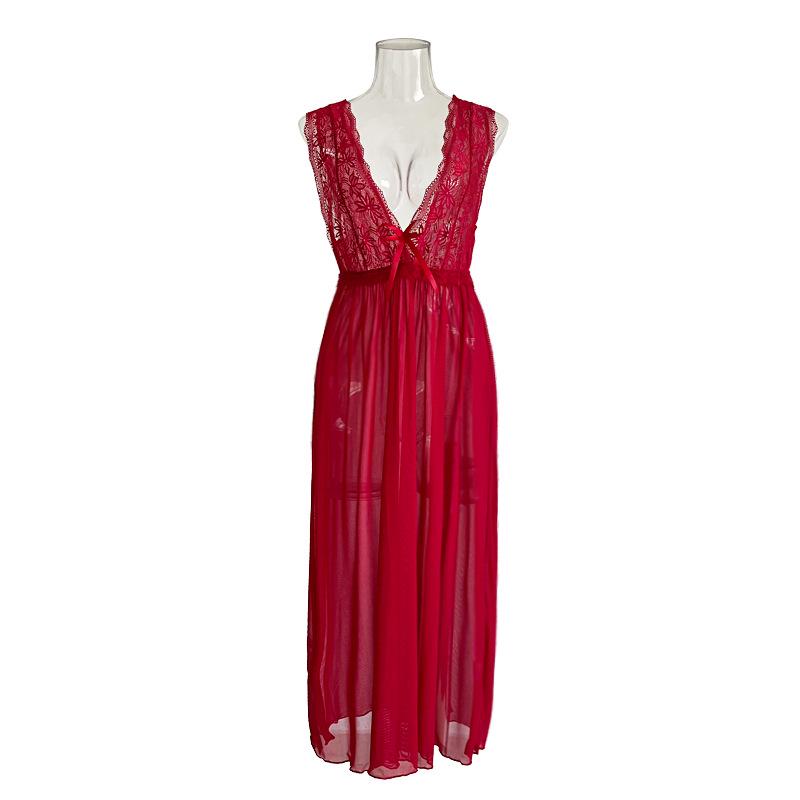 Elegant Women's Wide Strap Mesh Lace Nightgown Pajamas