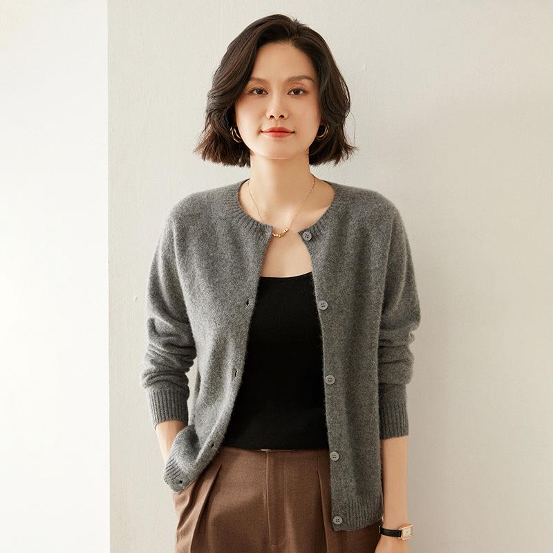 2024 Women's Round Neck Cashmere Cardigan Sweater - Autumn/Winter Loose Knitwear Coat