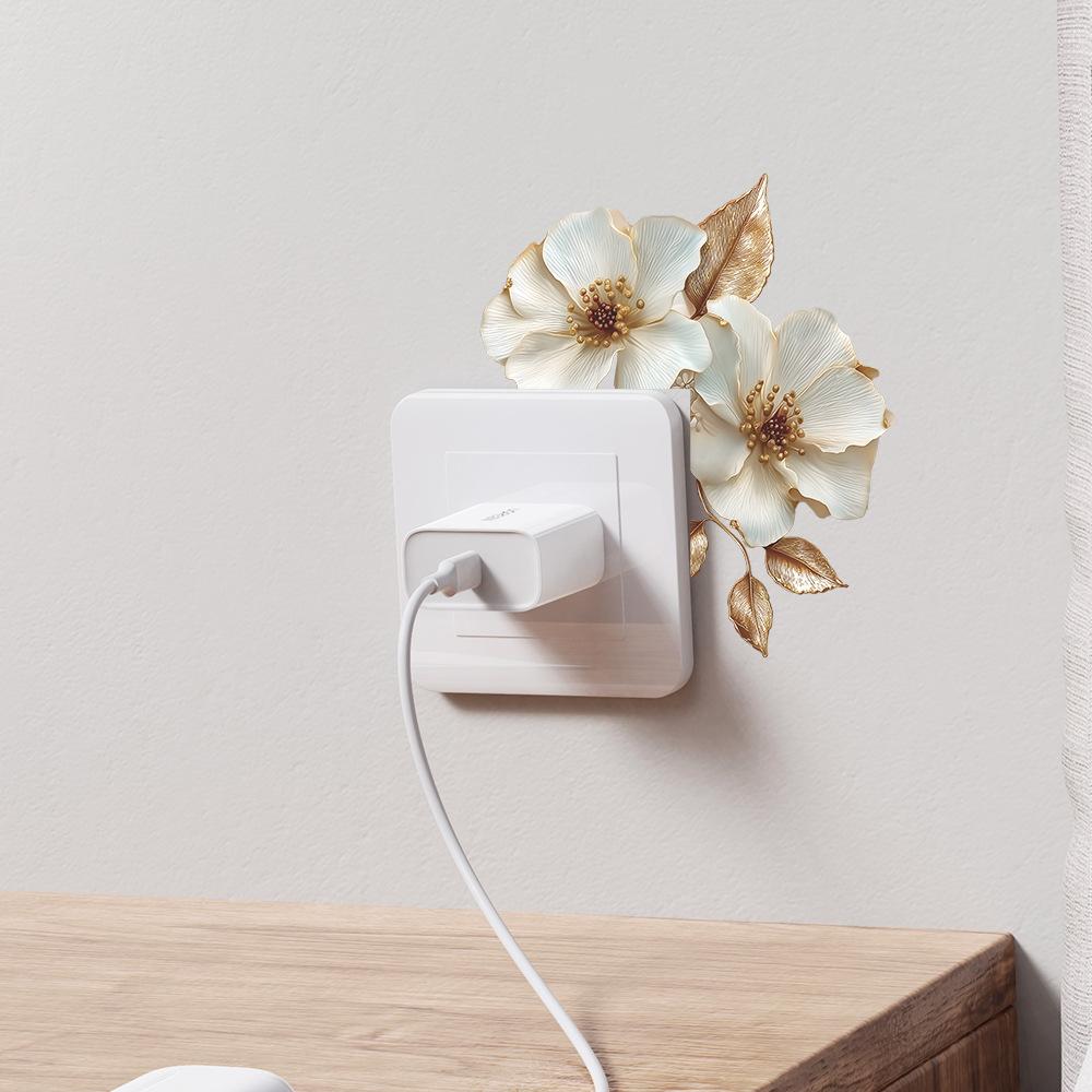 Minimalist 3D Embossed White Flower Wall Switch Sticker Removable Self-Adhesive Decoration for Bedroom Study Living Room Easy No Residue