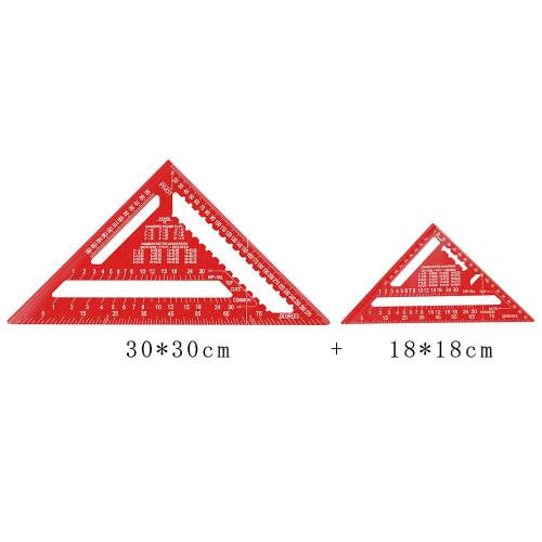 Beslands Triangle Ruler, Woodworking Circular Saw Ruler, Set of 2, 18*18cm, 30*30cm, Double-Sided Graduations, Aluminum Alloy, Carpentry Tool, 0-90 De