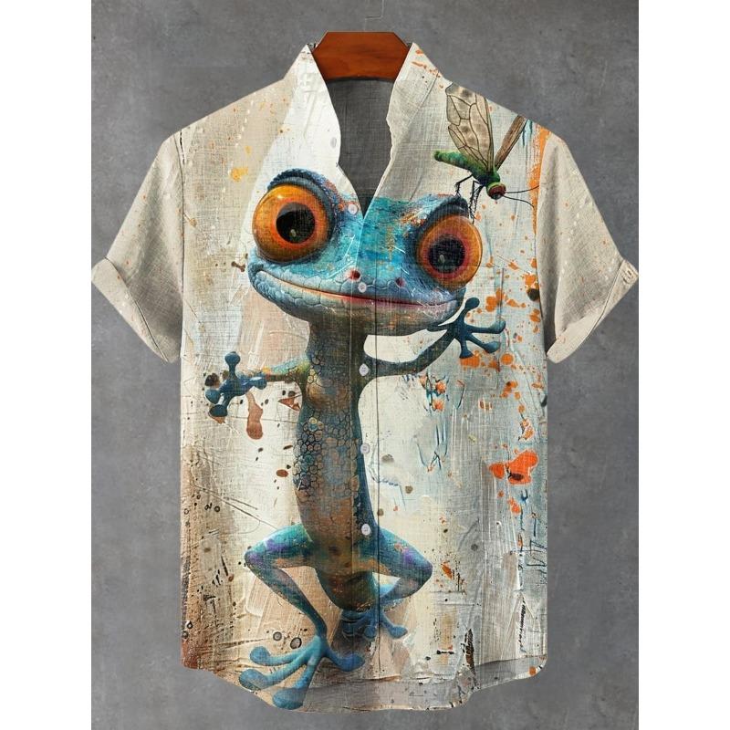 Party Short Sleeve Shirt Road Animal Pattern Printed Short Sleeve Button Shirt Summer Fashion Casual Style