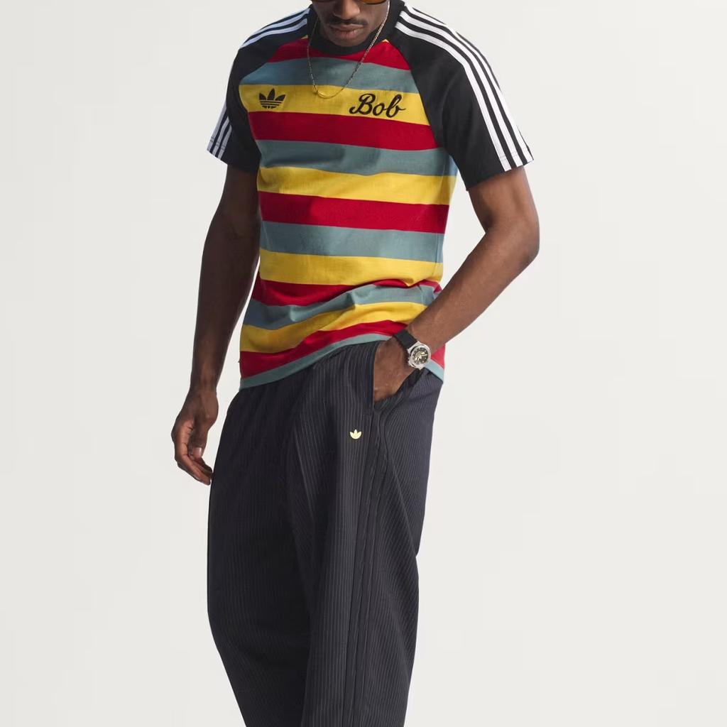 Adidas Originals X Bob Marley Striped Slim Fit Crew Neck Short Sleeve T-Shirt Men Tops JY5212