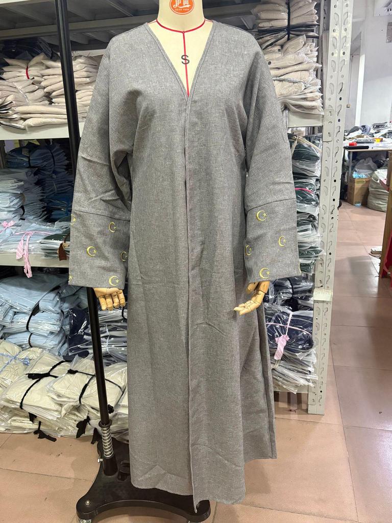 Elegant Moon Embroidery Long Sleeve Cardigan Dress