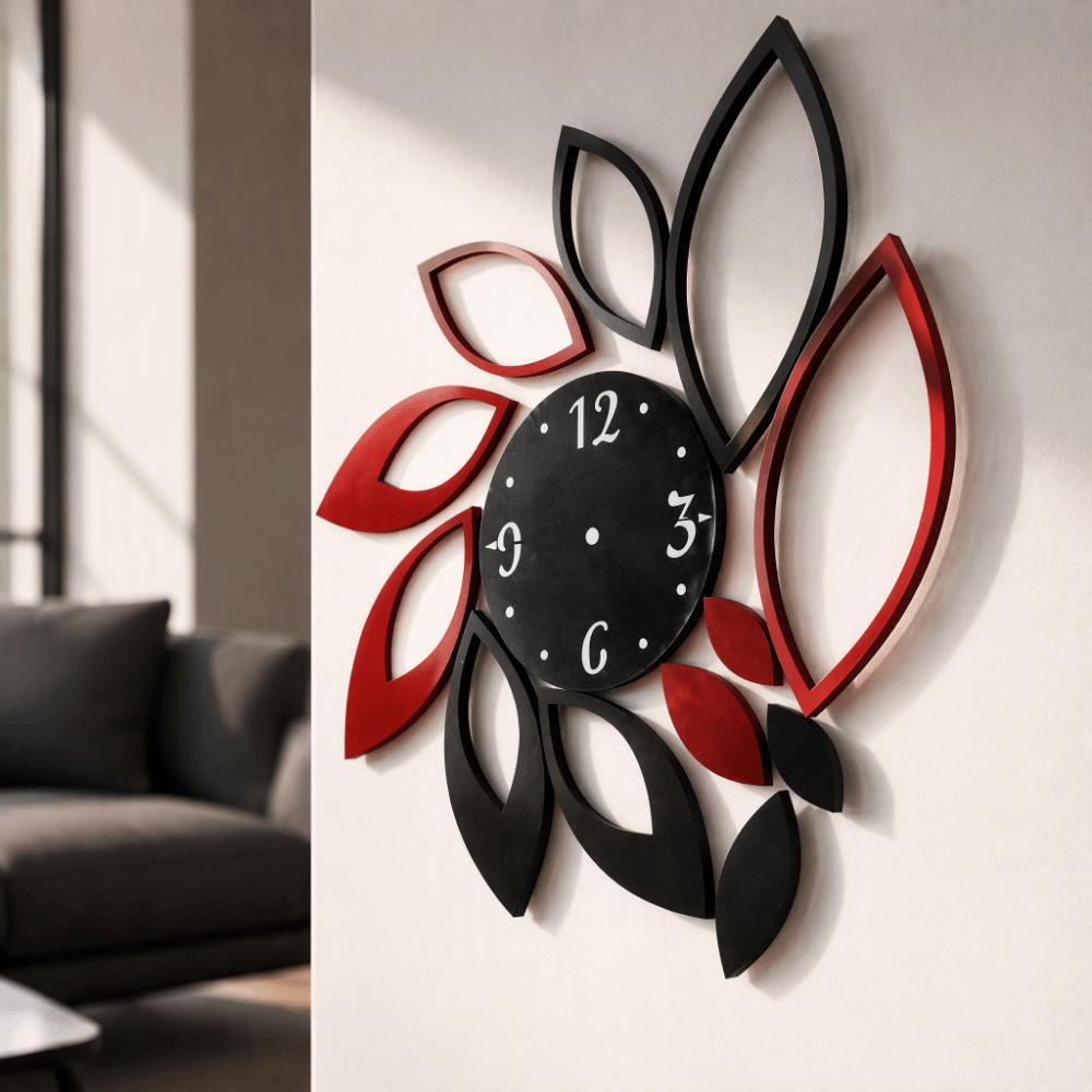 Hollow Floral Design Mirror Wall Clock Leaf Shape Silver DIY Wall Clock Sticker Clock Movement Included Removable Sticker