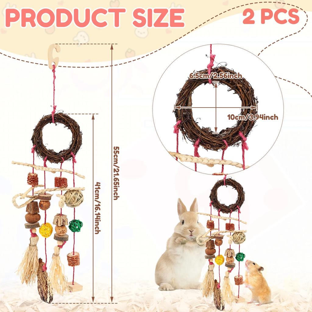 2Pcs Rabbit Chew Toy Hanging Small Pet Chew Toy Pet Cage Accessory Pet Supplies for Guinea Pig Chinchilla Hamster Teeth Grinding