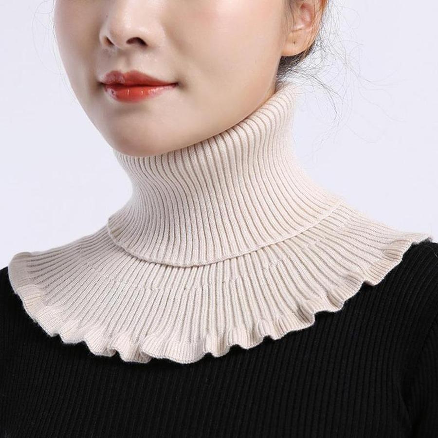 Women Turtleneck Ribbed Knit False False Collar Winter Ruffles Detachable Windproof Wrap Scarf