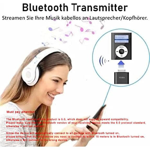 Bluetooth Transmitter for iPod, 30 Pin Bluetooth Adapter for Old iPod Classic, Plug and Play Bluetooth Adapter Compatible with iPod Classic