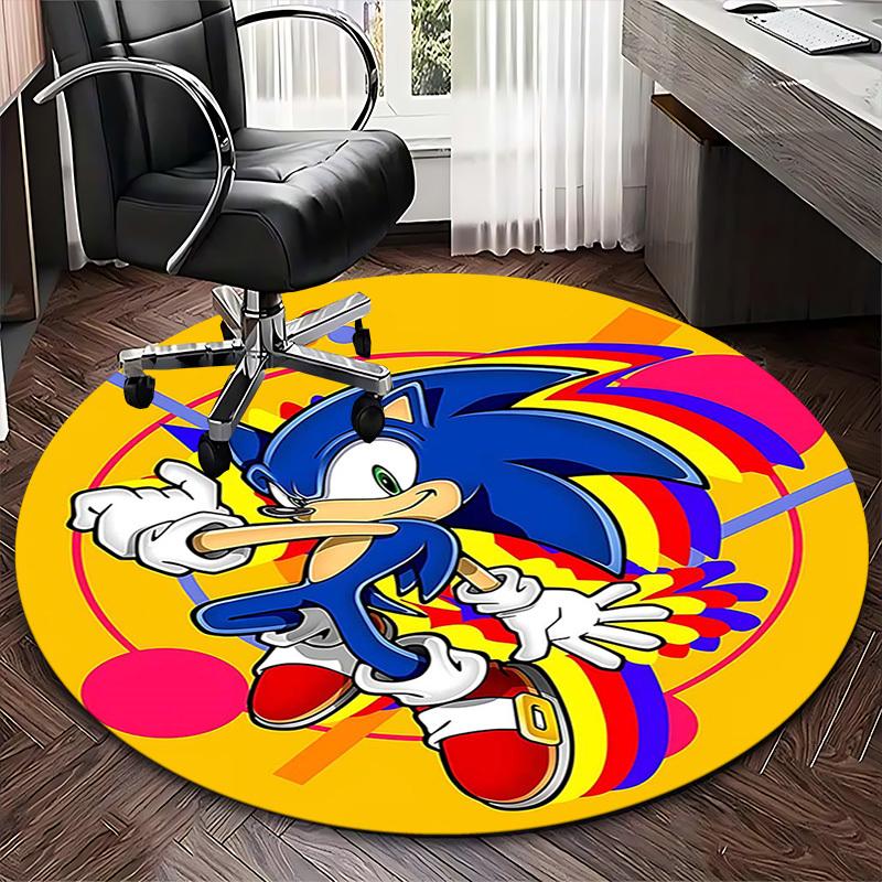 1pc Sonic the Hedgehog Anime Cartoon Design Round Carpet - Office Chair Mat, Non-Slip Rug for Home Decor, Living Room, Bedroom, Game Room, Dormitory,