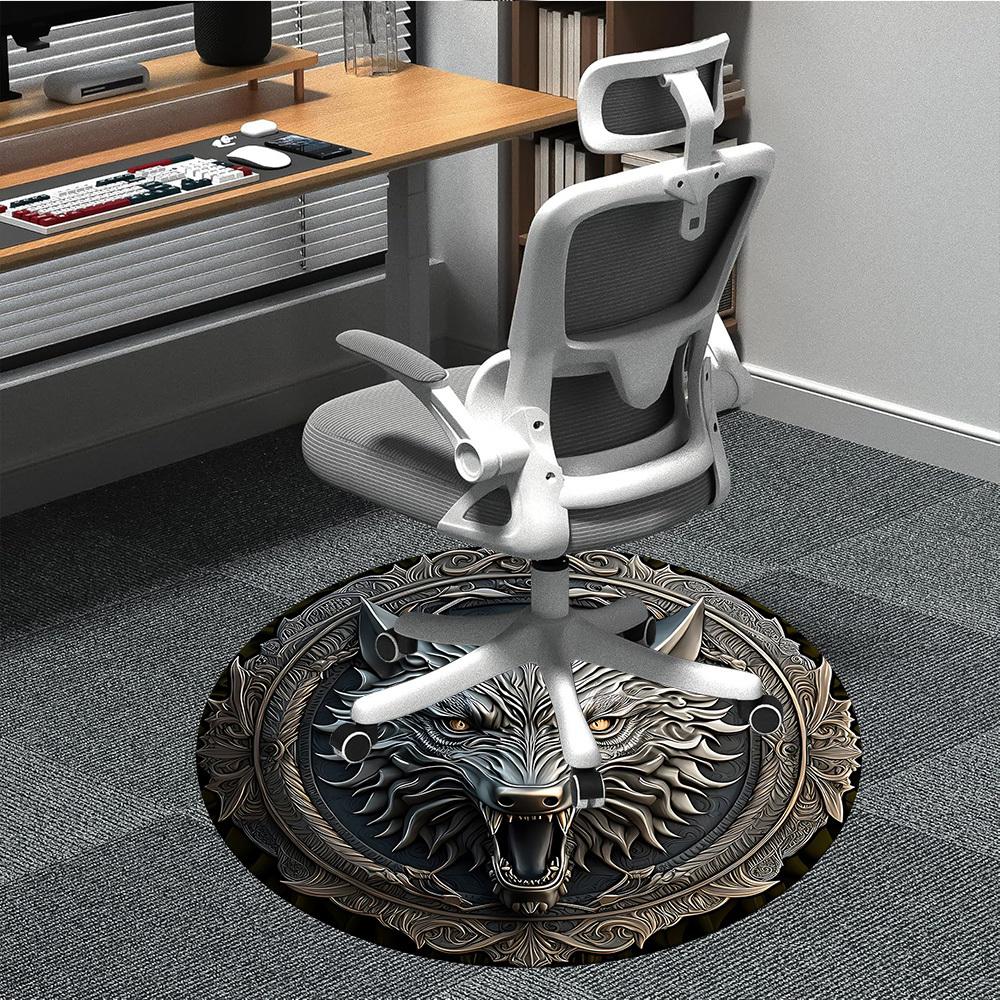 1PC Wolf Shield Office Round Rug, Non slip, Soft and Durable Office Rug for Interior Decoration, Perfect for Office