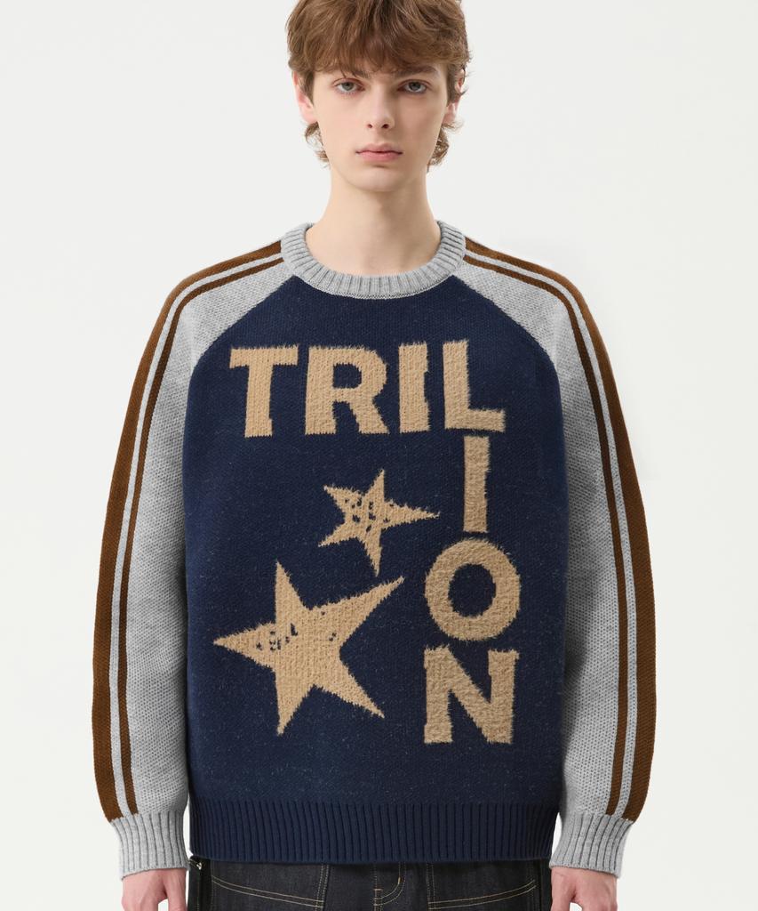 TRILLION Washable Raglan Hairy Graphic Track Knit_Navy