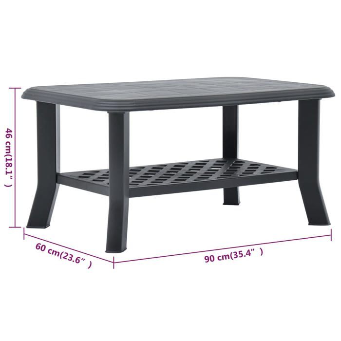 Coffee Table - VIDAXL - Anthracite - Weather-resistant - Storage Shelf - Lightweight