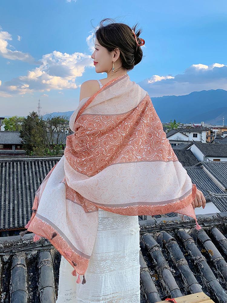 Summer Elegant Women Silk Scarf Beach Wrap Shawls Vintage Scarfs For Ladies Sunscreen Bandana Hijab Mujer Bohemian Scarve Pareo