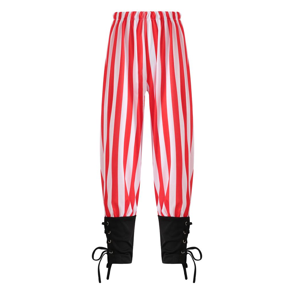 Pantaloni da Pirata per Ragazzi Medievali con Fascia alla Caviglia Costume Rinascimentale Vichingo Pantaloni Halloween Gotico Outfit a Strisce