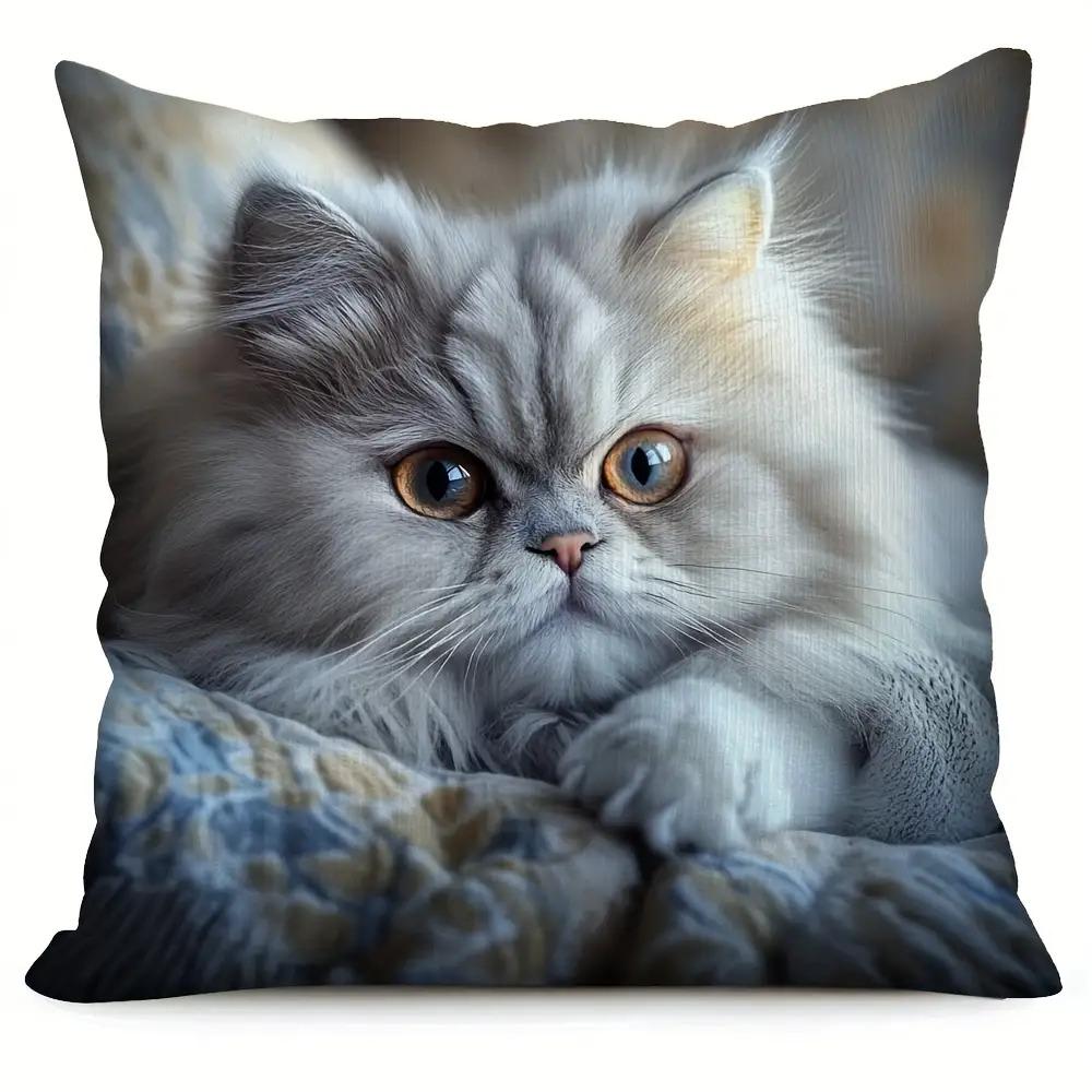 Realistic Cat Pillowcase Fluffy Persian Cat Cushion Cover Animal Portrait Art Cozy Home Decor for Living Room Bedroom