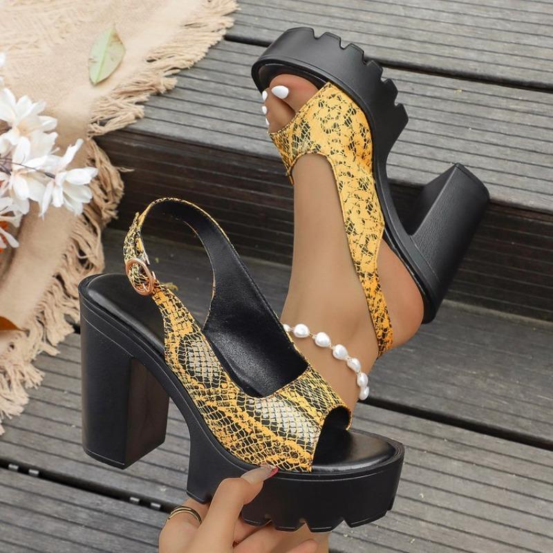 Sexy Snake Print High Heels Sandals Women Chunky Platform Summer Sandals Outdoor Woman Thick Heeled Roman Shoes Women