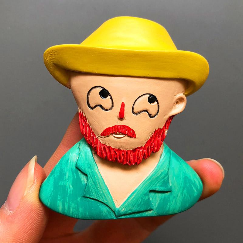 Cartoon Van Gogh Resin Refrigerator Paste Fridge Magnet Magnetic Paste Creative 3d Refrigerator Room Decoration Collection Gifts