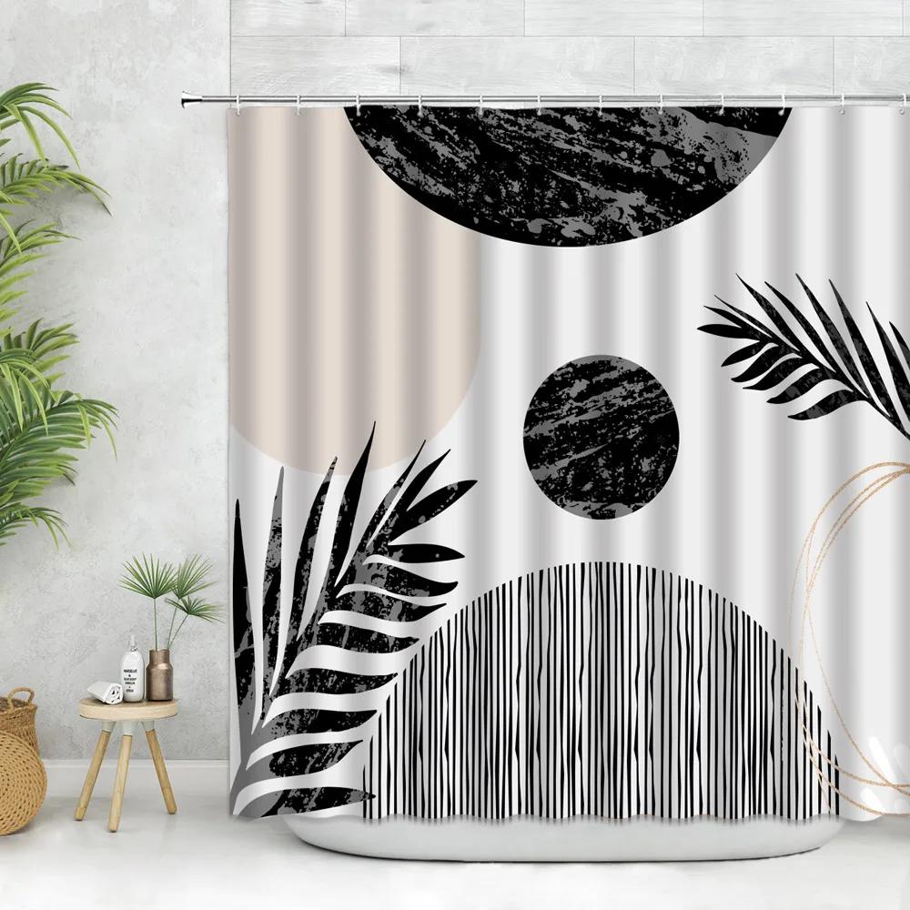 

Abstract Art Nordic Wind Boho Shower Curtain Polyester Bath Accessories Morandi Color Block Curtains For Bathroom Decor Hooks W60H190(CM)-1 Pcs
