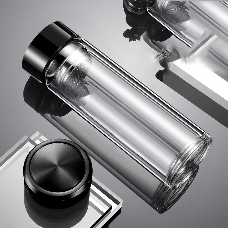 

350ml/450ml Double High Temperature Borosilicate Glass Teapot, DIY Sports Bottle Stainless Steel Filter Thermos Commercial 350ml чорний