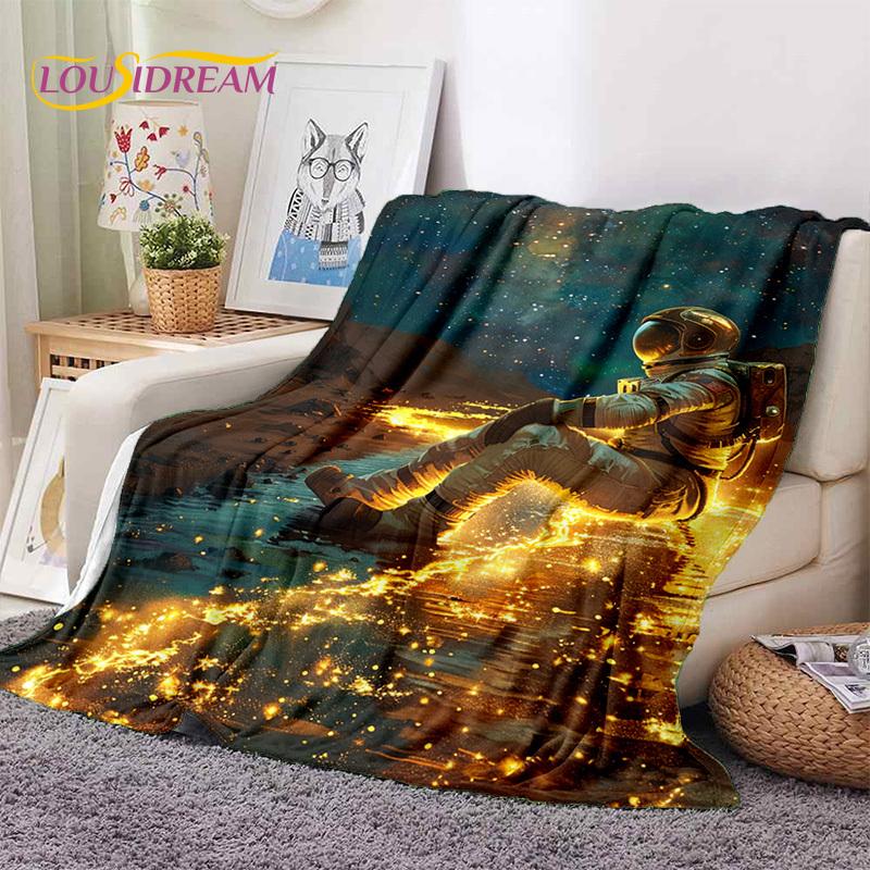 Astronaut Dream Universe Spaceman 3D Outer Space Cartoon Soft Blankets,Throw Blanket for Picnic Beds Home Bedroom Cover Kid Gift