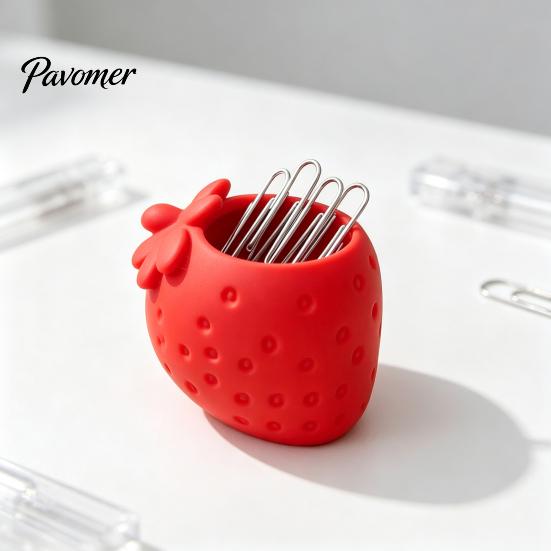 Hollow Cavity Organizer for Paper Clips Strawberry Shape Storage Container, 3D Printed Cute Fruit Shaped Desktop Modern Tabletop Ornament Office