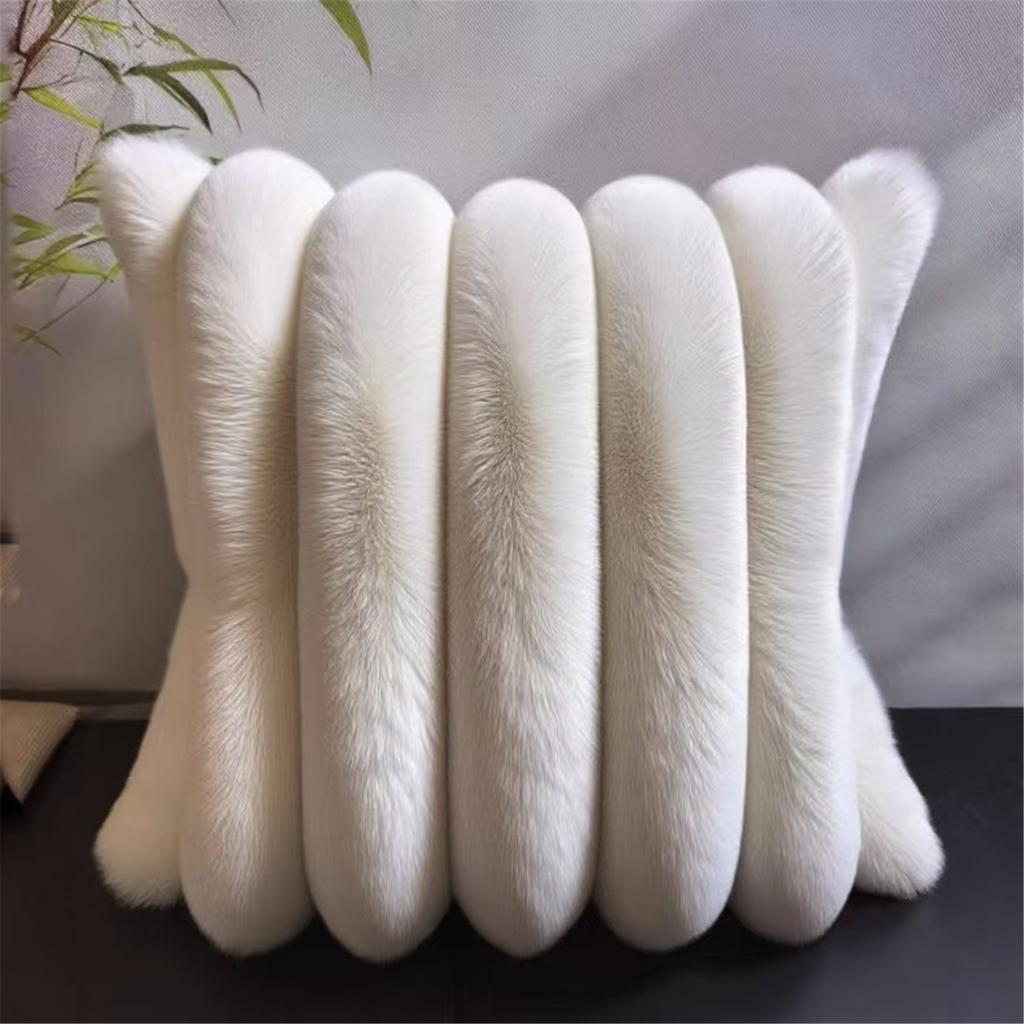 Ultra Soft Rabbit Faux Fur Pillow Cover With 3D Wide Stripe Design For Living Room Bedroom Decor