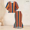 Women Plus Size Printed Round Neck Ruffle Sleeve Ruffle Hem Top Fishtail Skirt Two Piece Set