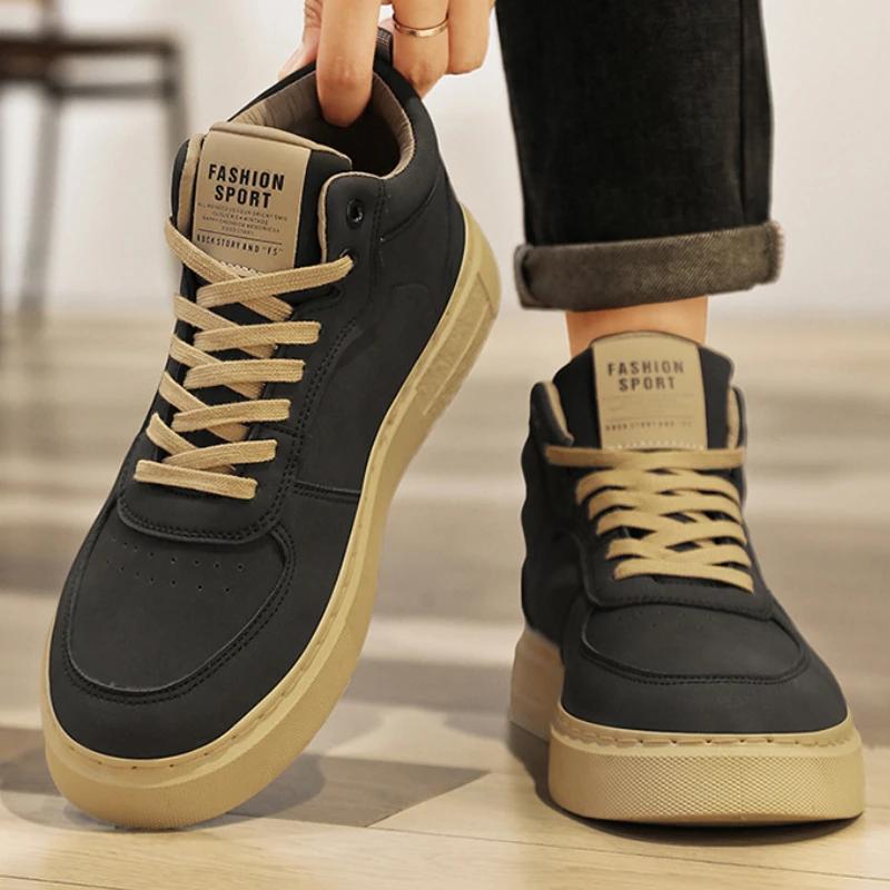 Men's High Top Causal Shoes Lace-up Comfor Men Sneakers Designer Non-Slip Ankle Boots Platform Men Walking Shoes Tenis Masculino