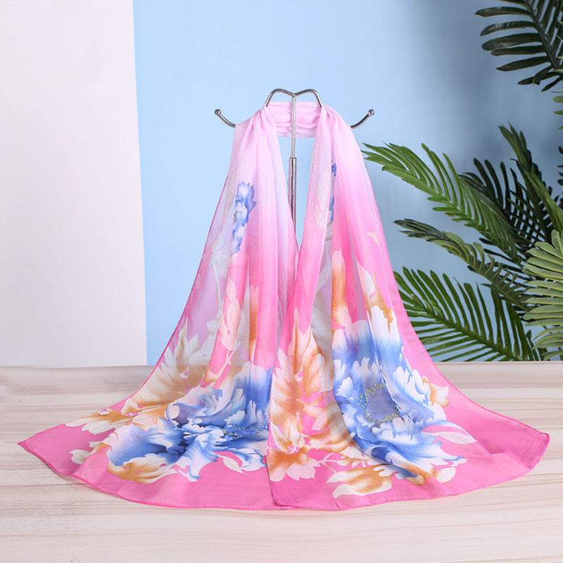 1pc Chiffon Scarf 150*50cm Print Floral Multi-style Women Sunscreen Long Shawl