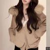 Autumn/Winter Hooded Knitted Cardigan with Faux Fox Fur Collar for Women