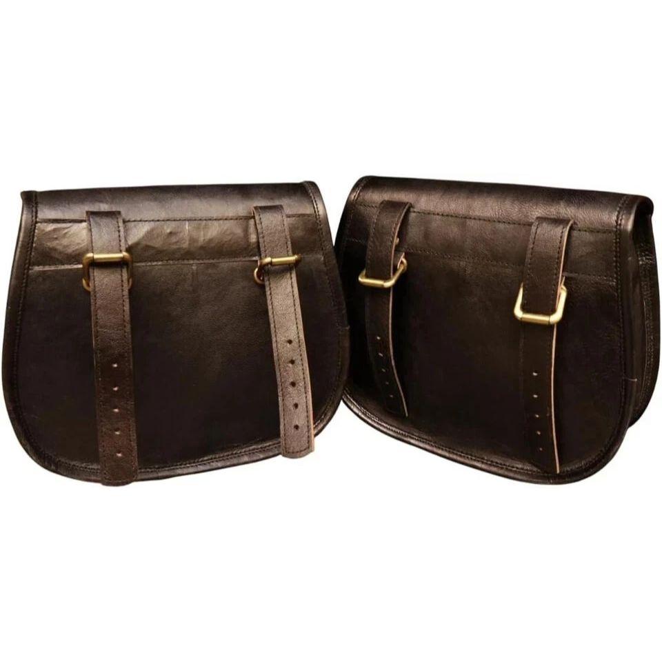 Leather Motorcycle Saddle Luggage Bag Saddlebag Goat Sportster Large New Pannier