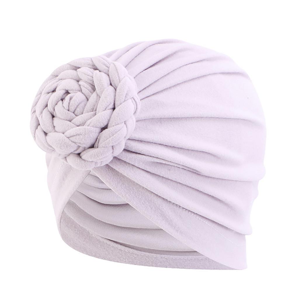 Women Turbans Hat Flower Knot Pre-Tied Twisted Braid Headwear Elastic Solid Color Handmade Bandanas For Women Gifts
