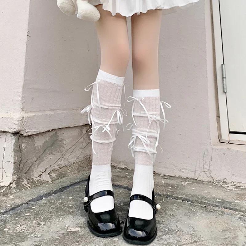 New Kawaii Bowknot Knee High Socks Thigh High Stockings Cute Long Socks Stockings Women Lolita Jk Japanese Style Thigh High Sock