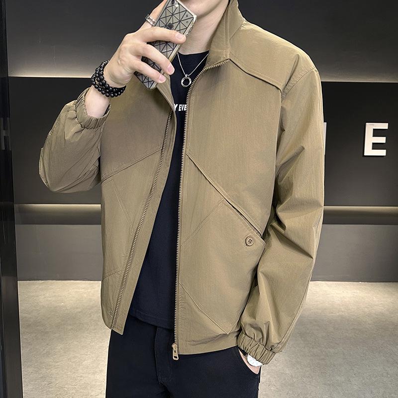 

Men s Trendy Stand-Up Collar Workwear Jacket - Autumn Korean Style Casual Outerwear 4XL кофейный