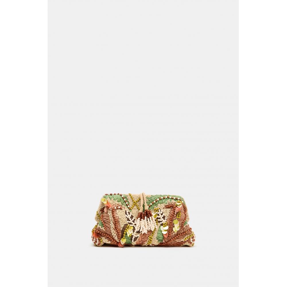 Zara Japan Beaded Print Pouch 6162 710 Multicolor ONLY ONE SIZE