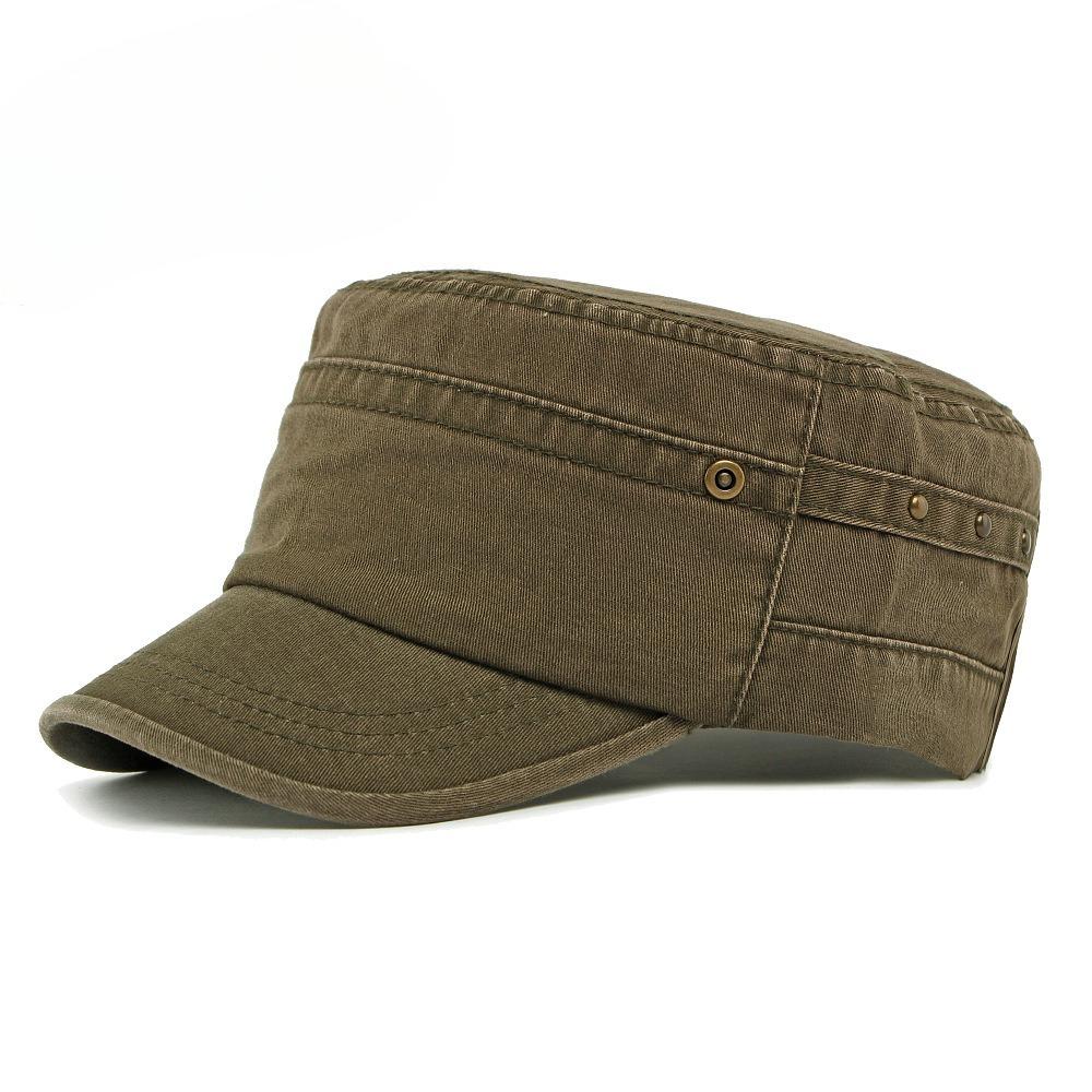 Unisex Vintage Washed Cotton Military Cap Summer Outdoor Sun Protection Flat Top Hat Fashion Cadet Hat Army Style Peaked Cap Casual Sport Hat