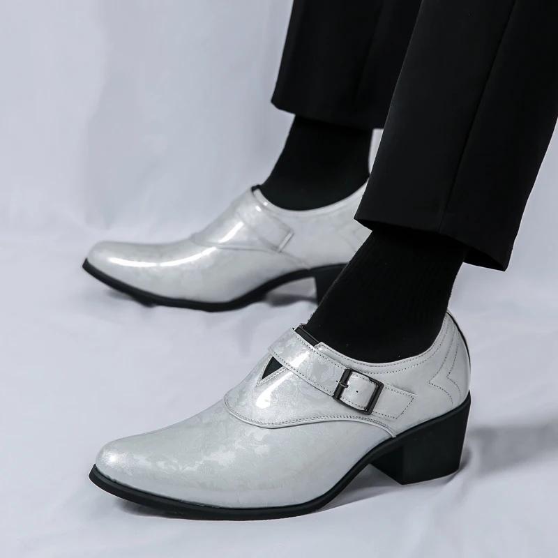 Fashion Men's Pointed Silver Green Monk Strap Loafter Leather Casual Men Shoes Man Male Formal Wedding Dress Shoes for Men