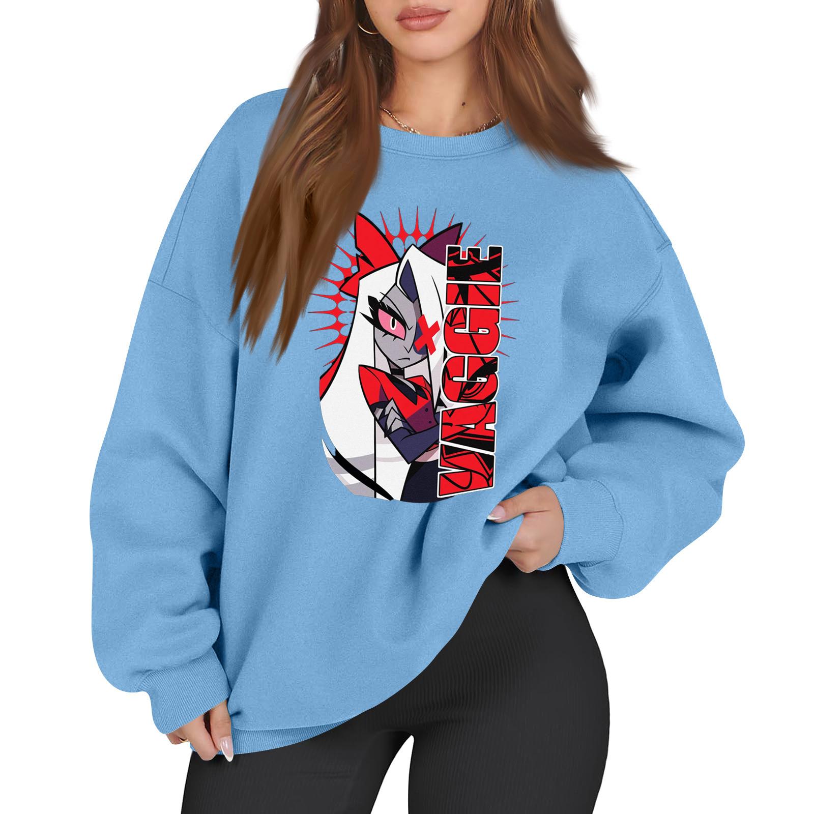 

Женский модный пуловер с длинным рукавом, принтом и круглым вырезом, свободного кроя XL синий