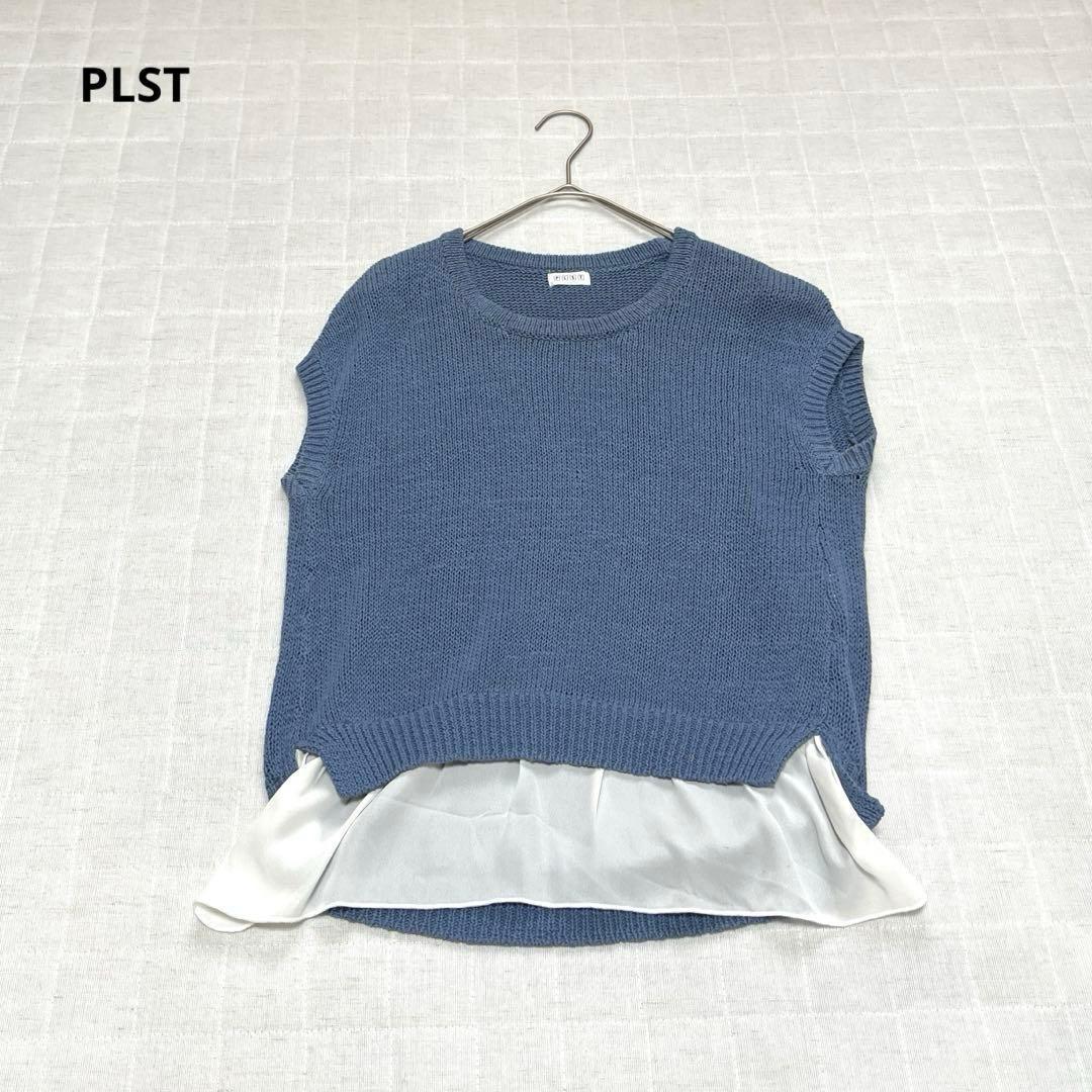 [Plaste] Docking tops knit sleeveless M plain spring summer