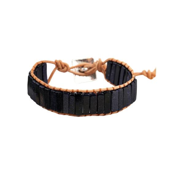 Bohemian Stone Bracelet Handmade Natural Stone Tube Beads Bangle Adjustable Unisex Boho Bracelet Gift for Him Her