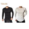 Sport-Oberteil für Herren, Slim Fit, hohe Elastizität, gestreifte Textur, Rundhalsausschnitt, schnelltrocknend, lange Ärmel, Slim Fit, Kompression, Figurformend, für Fitnessstudio, Laufen