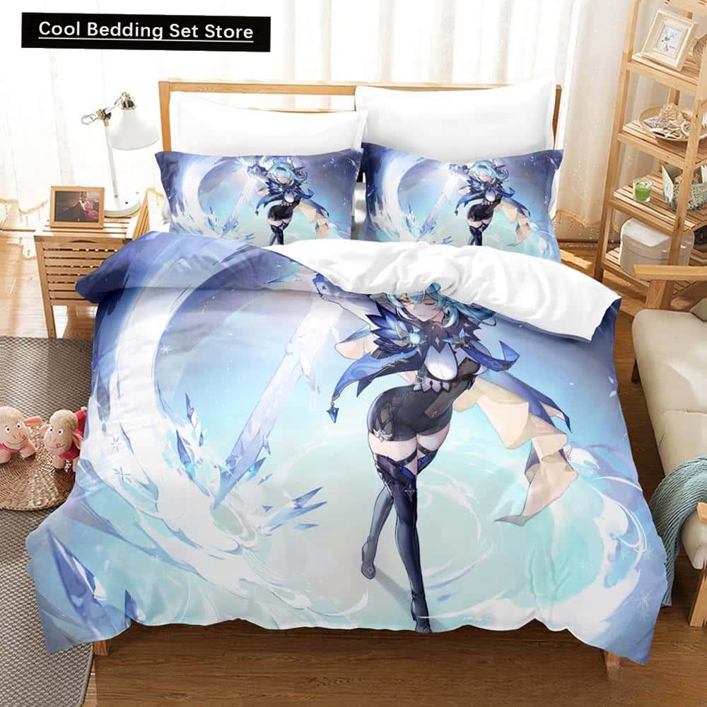 Kawaii Anime Genshin Impact Eula Lawrence Bedding Set Single Twin Full Queen King Size Bed Set Adult Kid Bedroom Duvetcover Sets