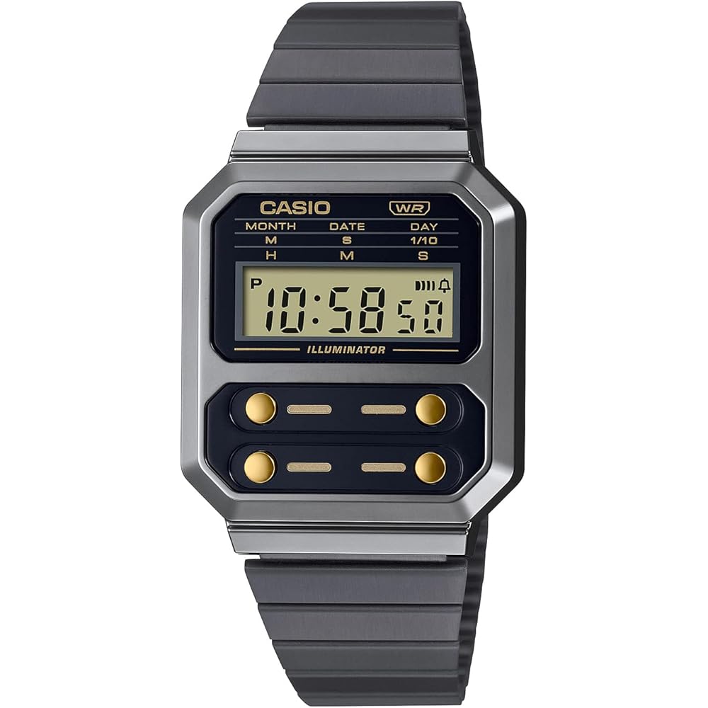 

Casio A100WEGG-1A2 Digital Watch Men s Retro Design Black Gold Stainless Steel