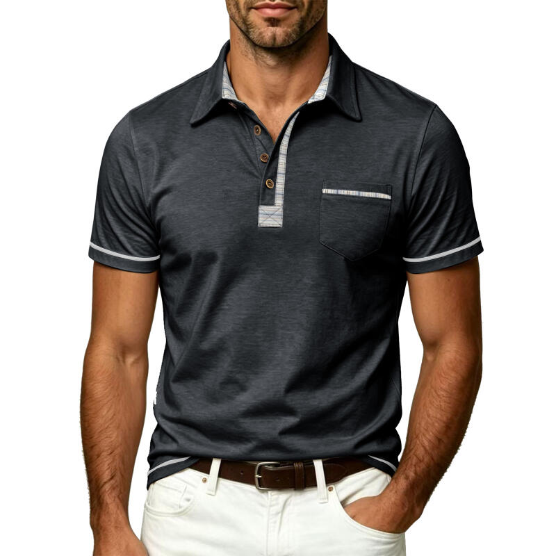 Men's Short Sleeve Polo Shirt Solid Color Casual Tops Breathable Business T-Shirt for Summer