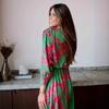 Women's  Fall New Elegant Floral Printed V-neck Lantern Sleeve Long Maxi Dress for Leisure