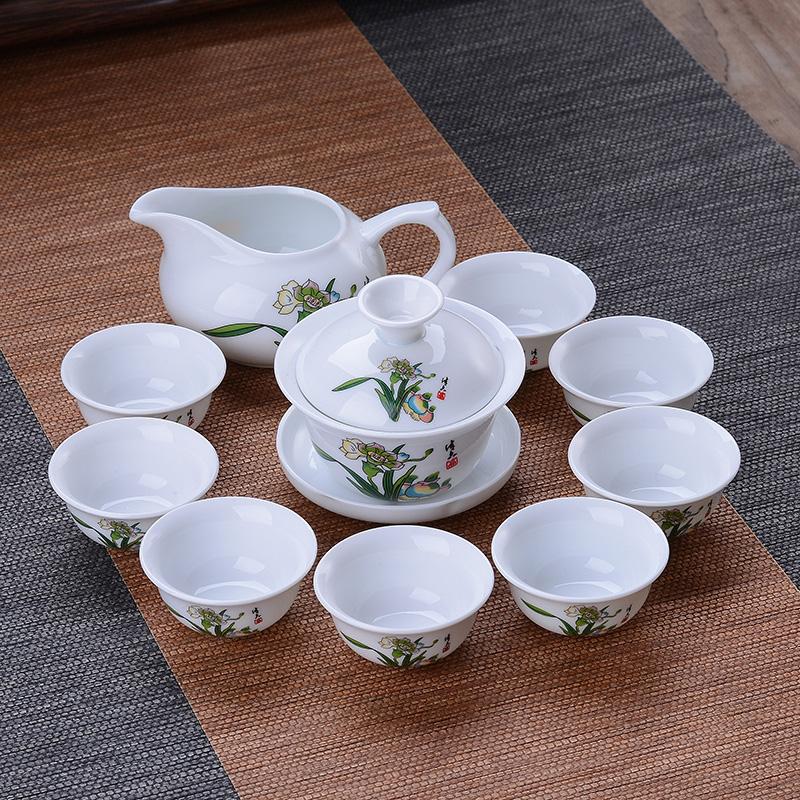 Tea Set Green Ceramic Home Brewing Tea Kung Fu Bowl Set of Simple Office Parlor Tea Cups