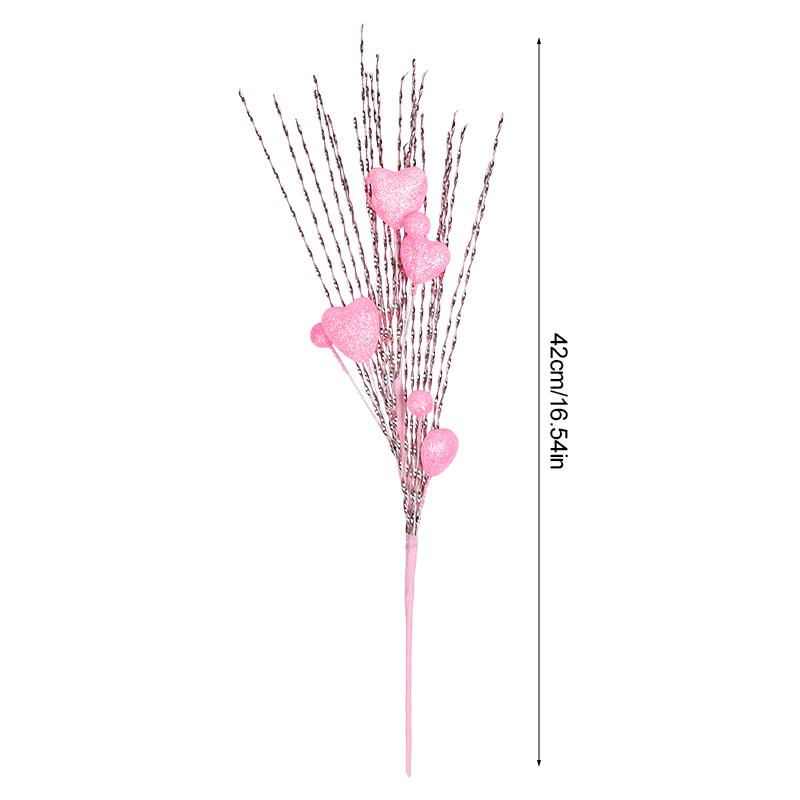 5Pcs Artificial Heart Berry Flower Stem Branches Picks for Valentines Day Wedding Party Home Table Decoration Supplies DIY Vase