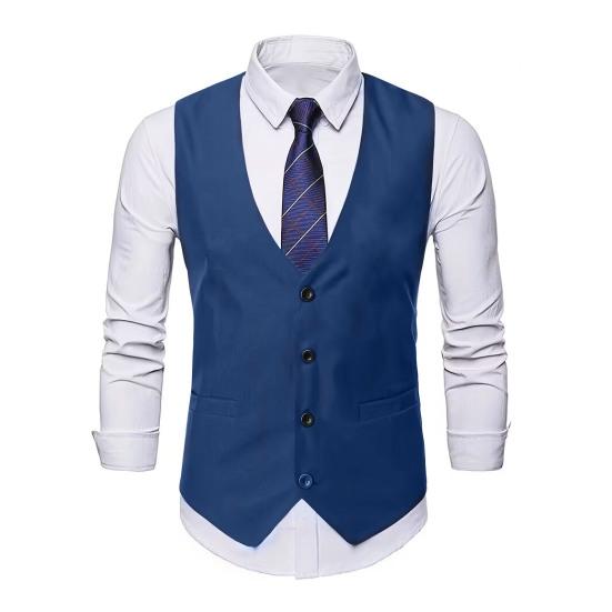 Ανδρικό γιλέκο V-λαιμόκοψη Αμάνικο μονόστομο παλτό με τσέπες Μονόχρωμο επαγγελματικό γιλέκο με λεπτή εφαρμογή