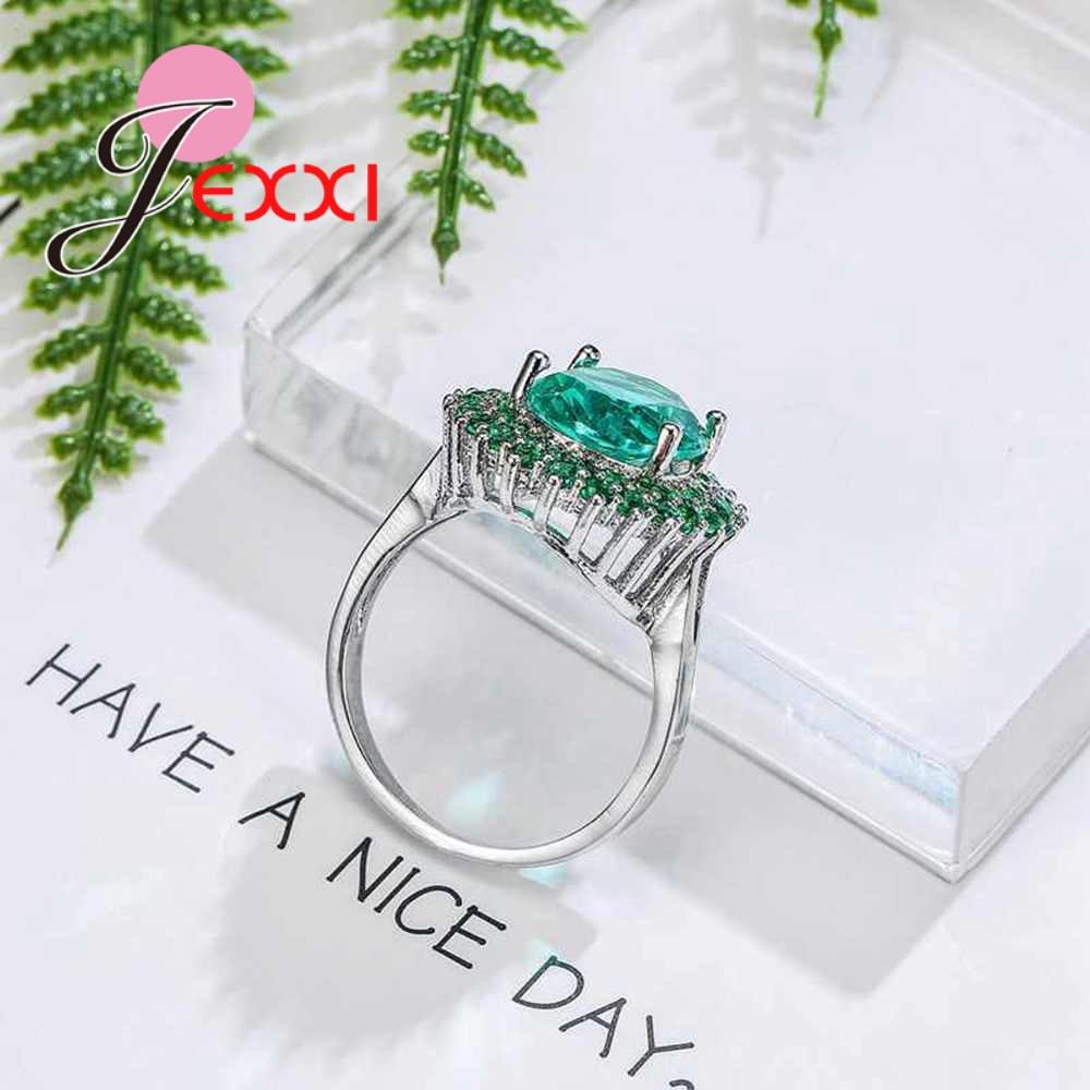 Trendy Wedding 925 Sterling Silver Rings For Brides Green Cubic Zirconia Crystal Bands Style Proposal Ring Women Jewelry